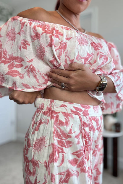 Floral Off Shoulder Pant Set