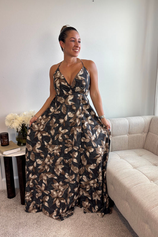 SLEEVELESS WRAP FLOWER PRINT MAXI DRESS