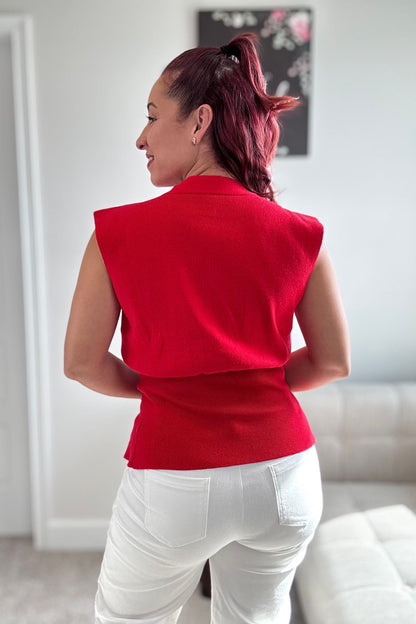 CLASSIC V-NECK KNIT VEST- ROJA