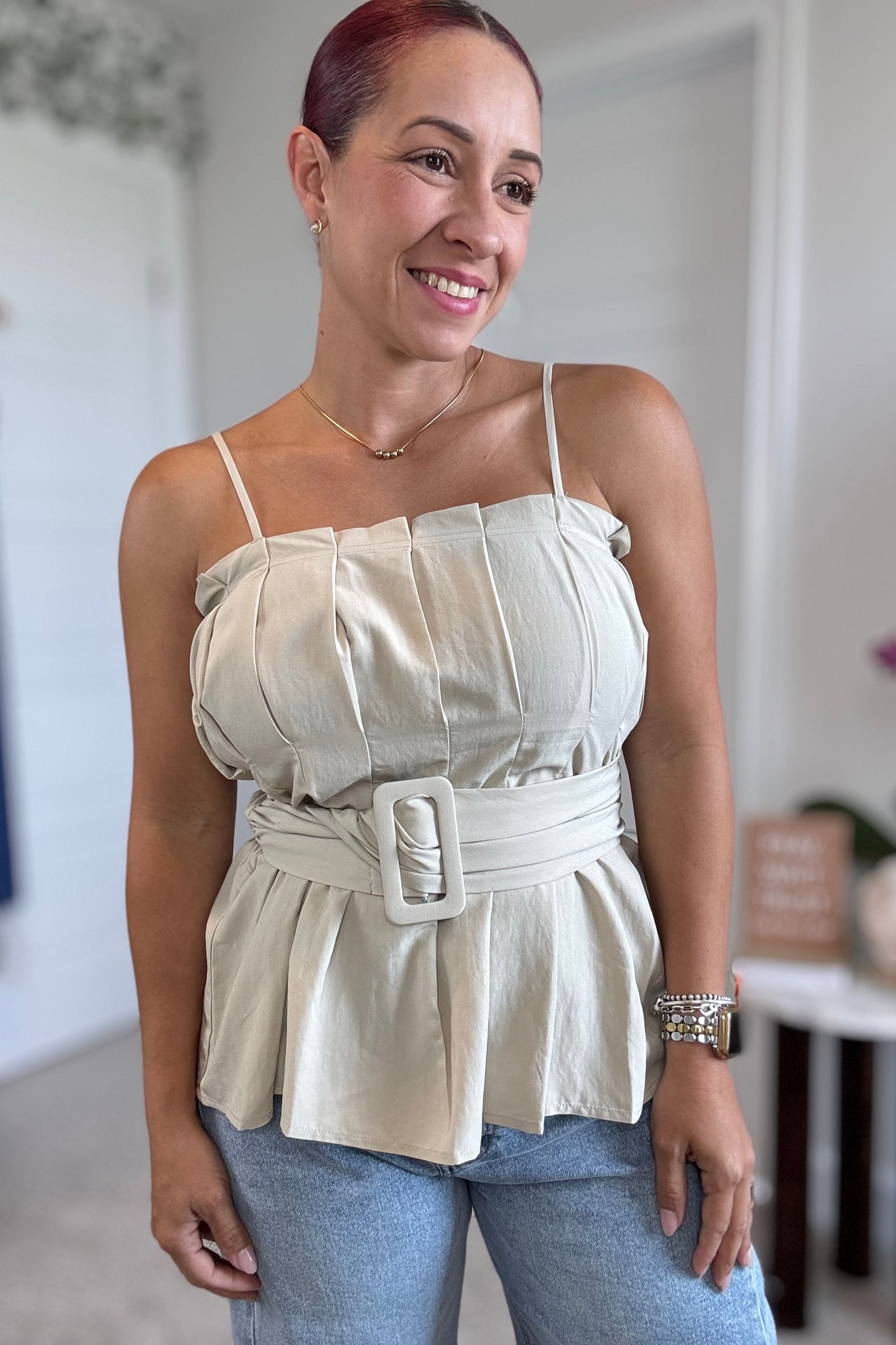 Nude Belted Detail Top