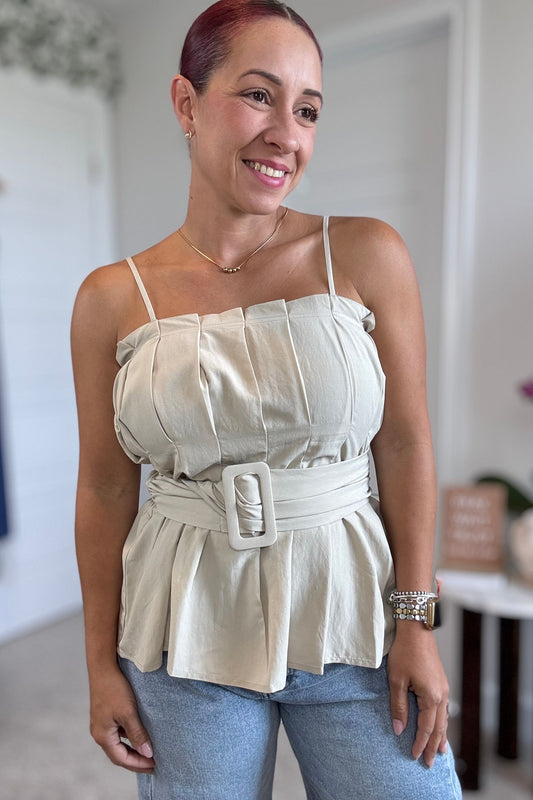 Nude Belted Detail Top