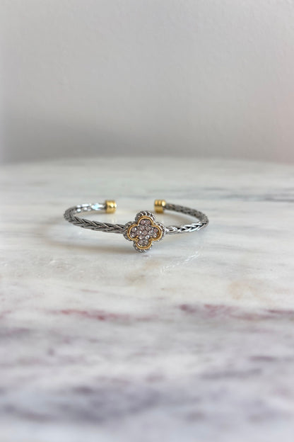 GRACIA CZ CLOVER MULTI TONE CUFF BRACELET