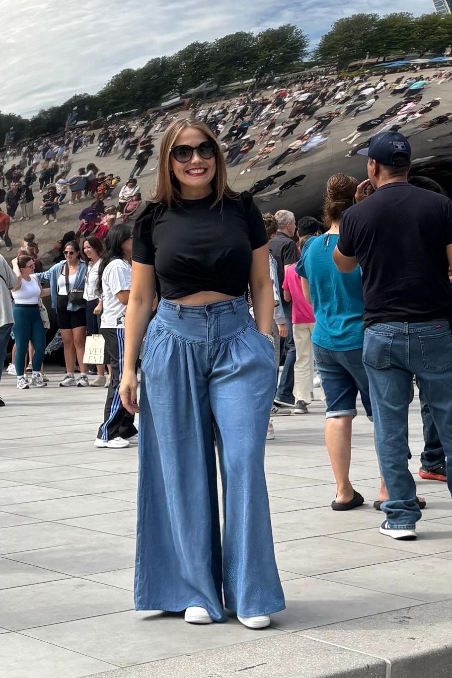 WIDE LEG CHAMBRAY PANTS