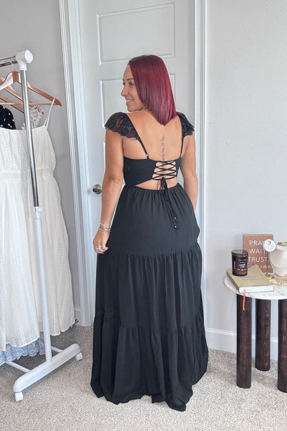 Lace open back maxi dress