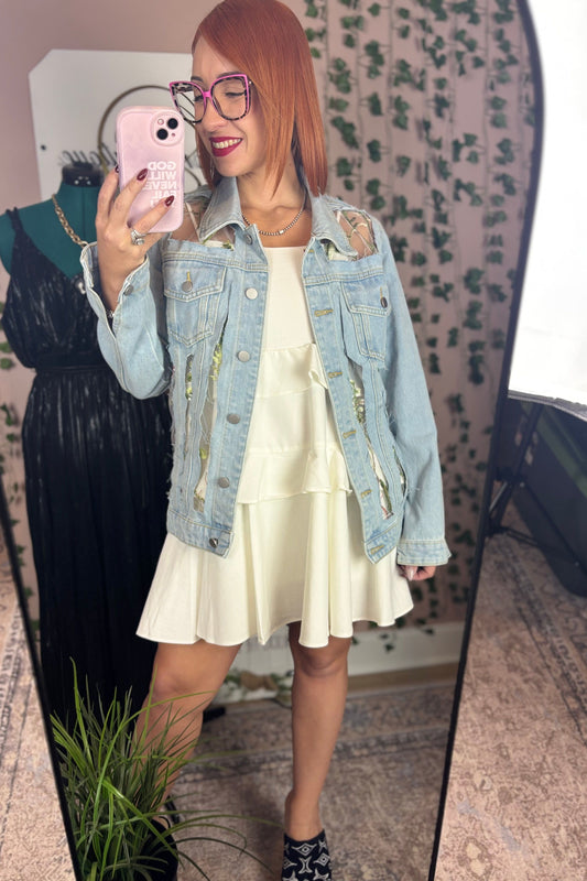 FLOWER MESH DENIM JACKET