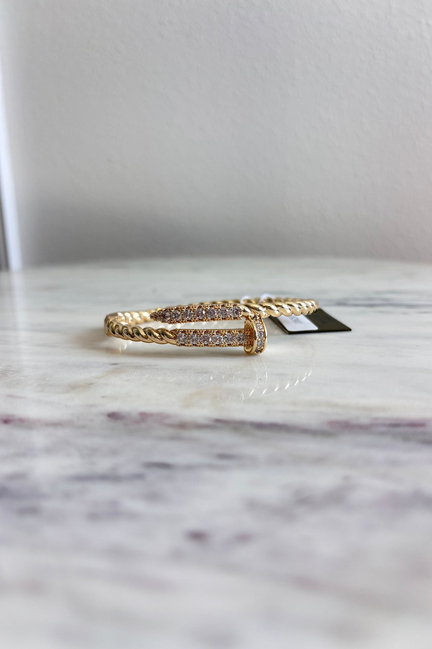 VIRTUD CZ TWISTED GOLD PLATED BANGLE – ELEGANT MINIMALIST BRACELET