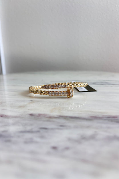 VIRTUD CZ TWISTED GOLD PLATED BANGLE – ELEGANT MINIMALIST BRACELET