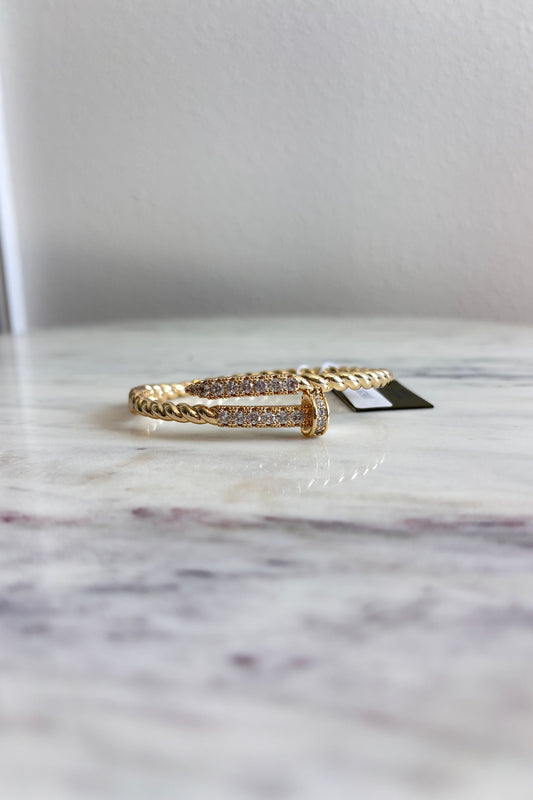 VIRTUD CZ TWISTED GOLD PLATED BANGLE – ELEGANT MINIMALIST BRACELET
