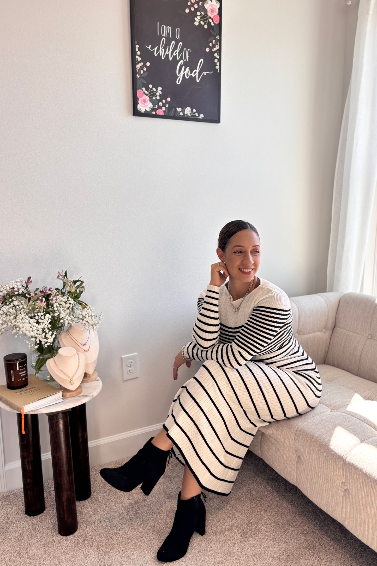 FAVOR - LONG SLEEVE SEMI A LINE MIDI DRESS