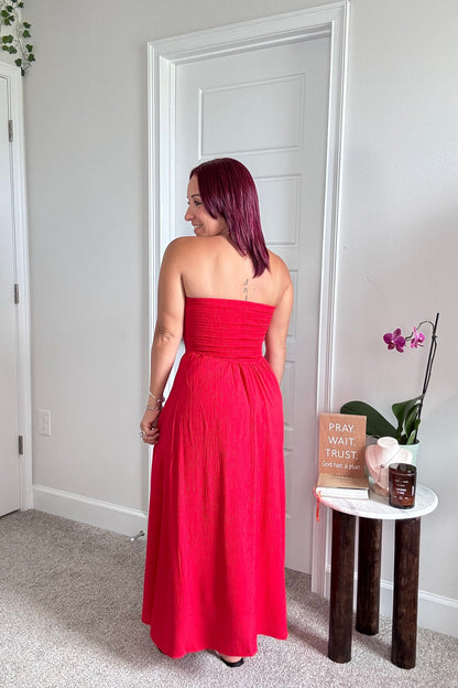 Lace Trim Strapples Midi Dress