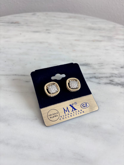 FE SQUIRCLE TWISTED DOUBLE LINE CZ POST EARRINGS – ELEGANT EVERYDAY EARRINGS