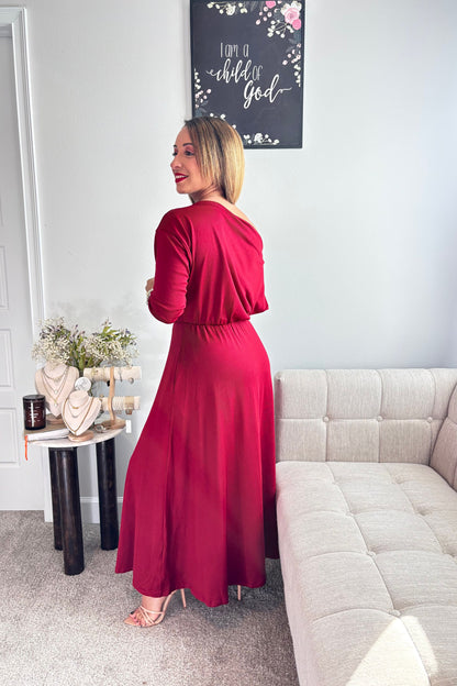 RADIANT GRACE MIDI DRESS- BURGUNDY KNIT MIDI DRESS