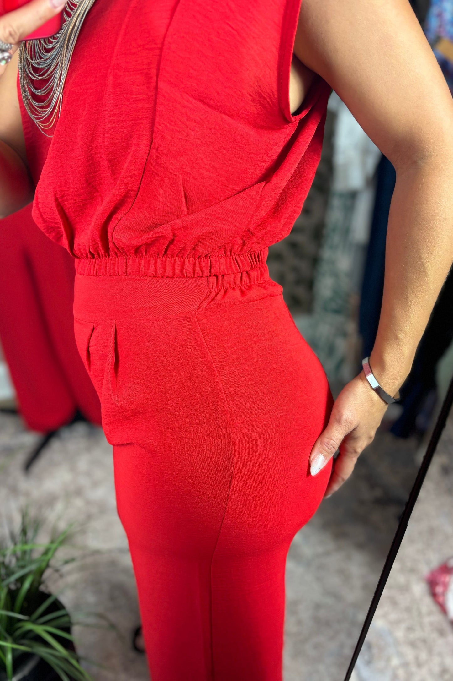 RED CROP TOP AND PANT SET