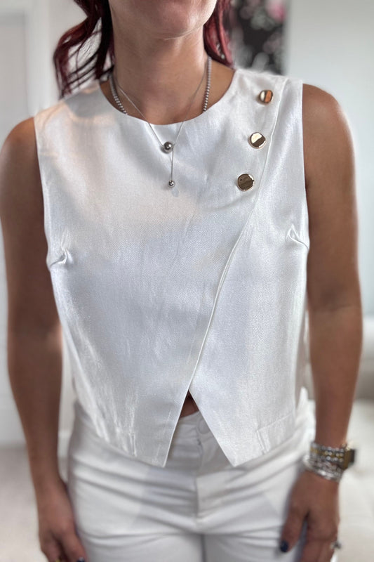 CAMISA WRAP BLANCA METÁLICA ELEGANTE