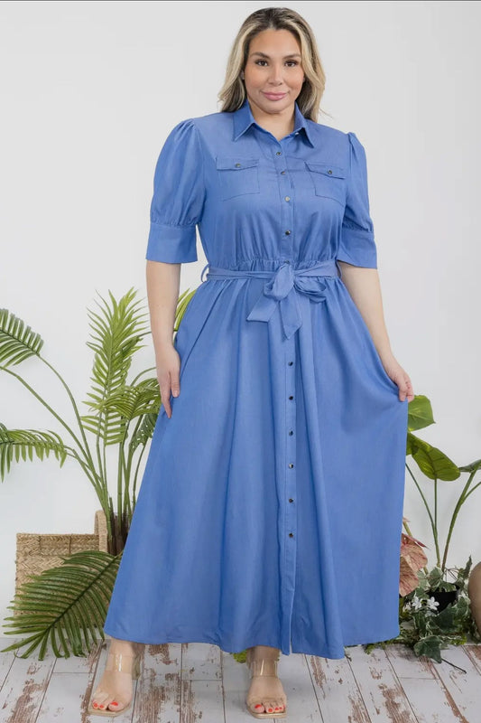 MODEST DENIM MAXI DRESS PLUS SIZES