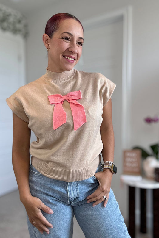 Bow Mock Neck Sweater Top