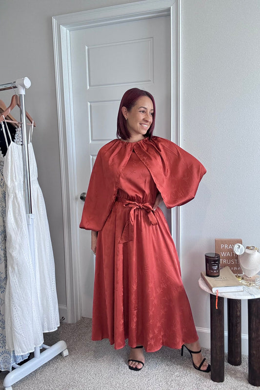 Satin rust midi dress