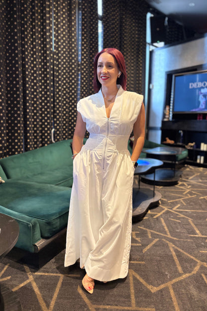 RADIANT CONFIDENCE ZIP FRONT SMOCKED JUMPSUIT