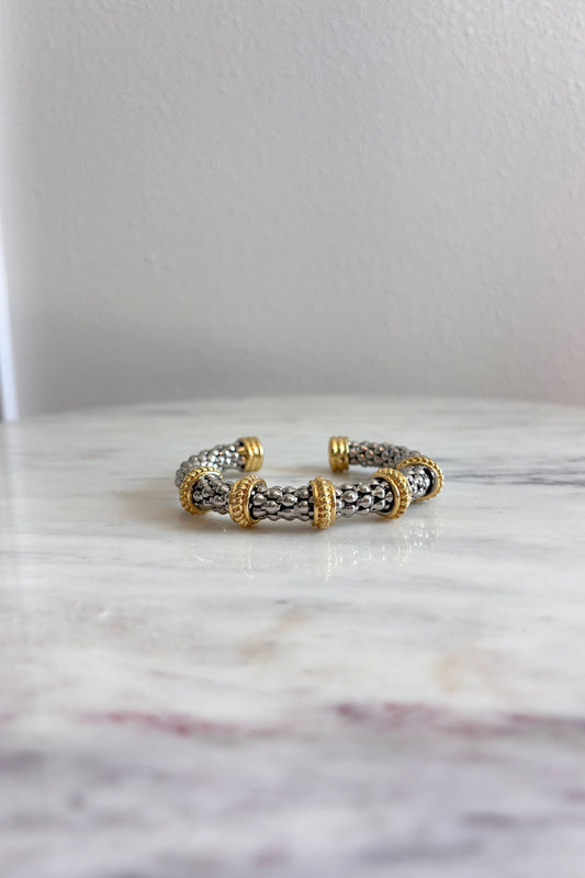 SERENIDAD GOLD PLATED TWO-TONE BANDS TEXTURED BRACELET – ELEGANT EVERYDAY ACCESSORY