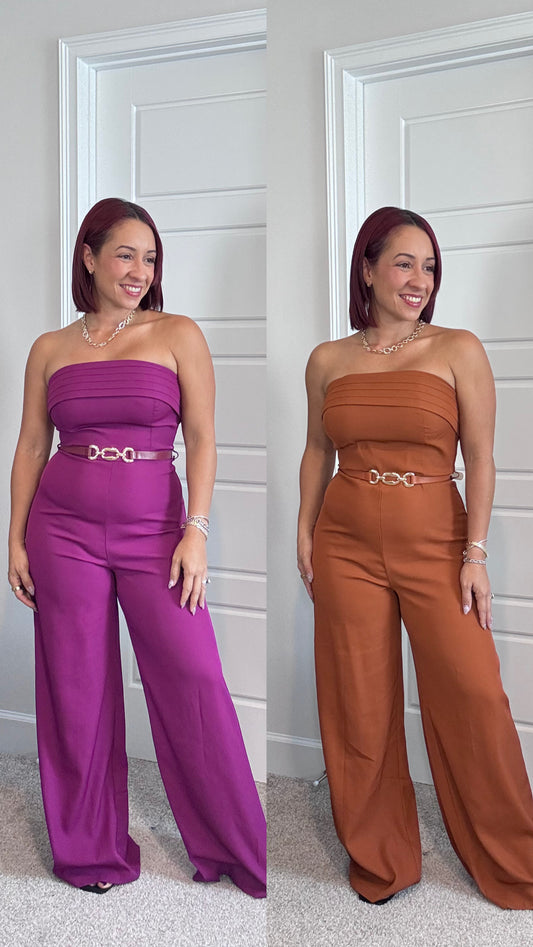 Jumpsuit Strapless Pleated con Cinturón