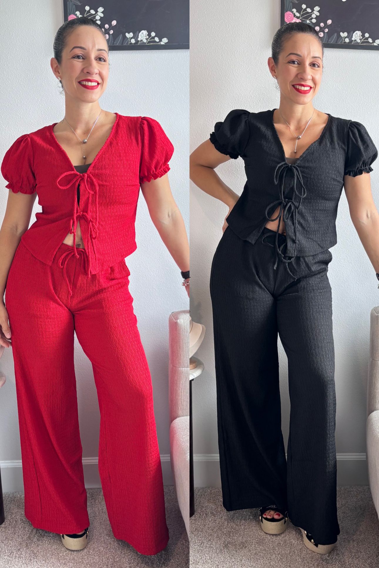 REFINED EASE KNIT SET-BLACK AND RED COLORS