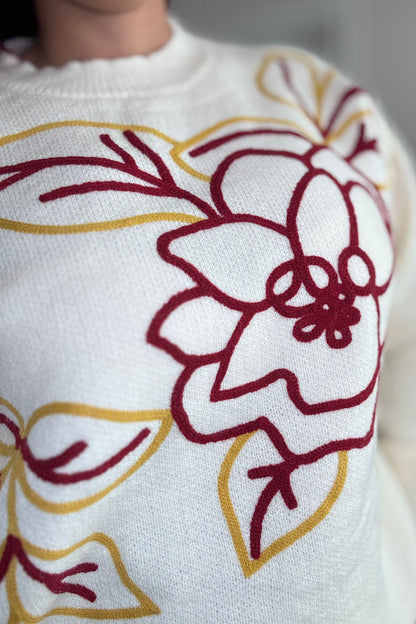 FLORAL CHUNKY STITCH EMBROIDERY SWEATER
