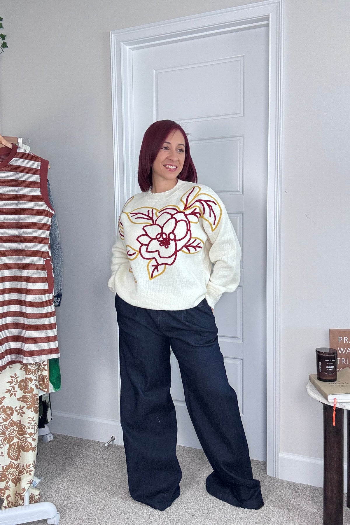 FLORAL CHUNKY STITCH EMBROIDERY SWEATER