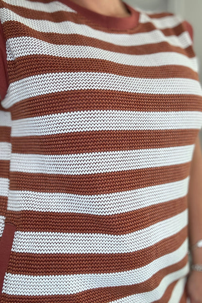 STRIPED MINI DRESS W/ POCKETS AND CONTRAST BANDS