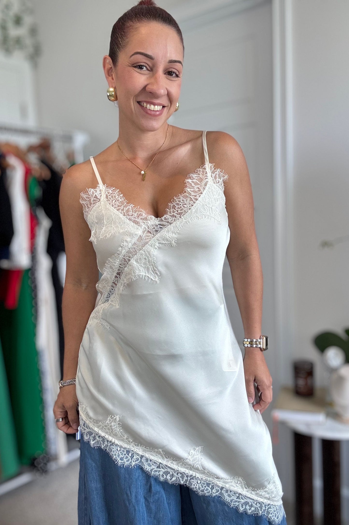 Ivory Asymmetric Lace top