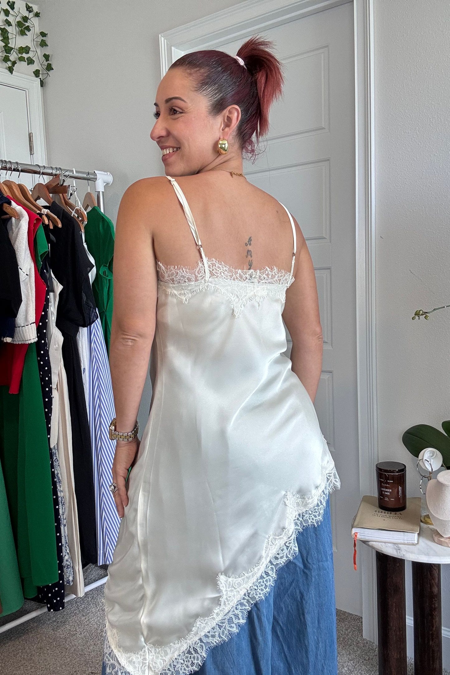 Ivory Asymmetric Lace top