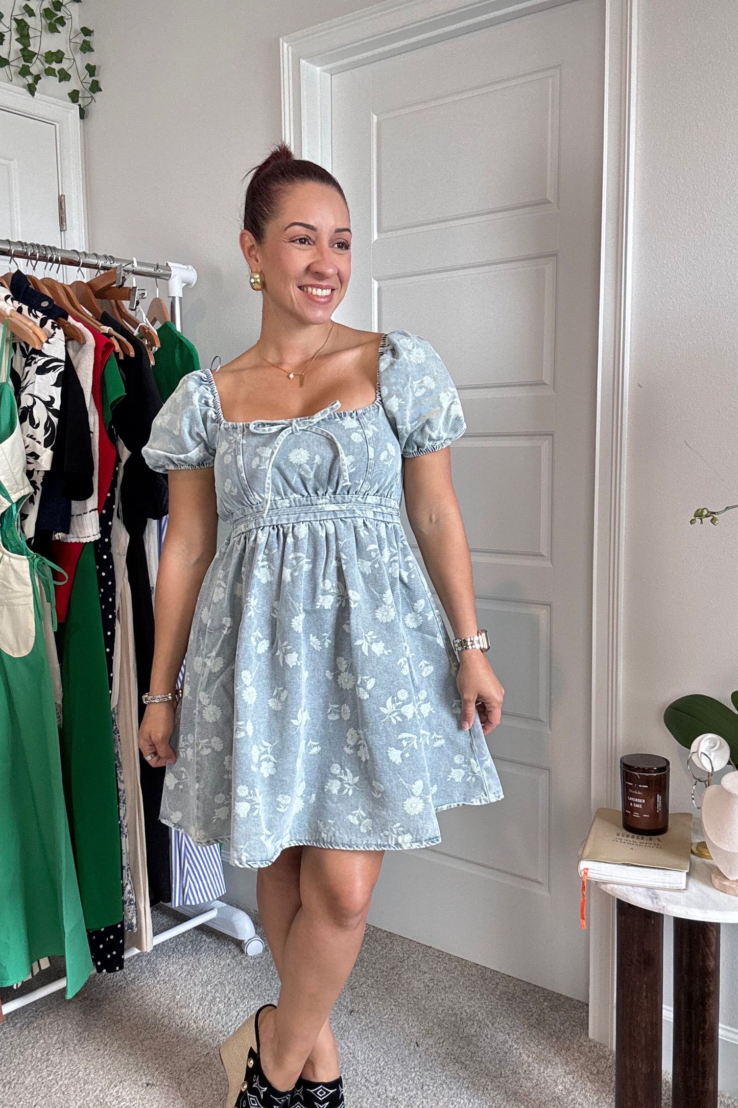 Floral Washed Denim Mini Dress