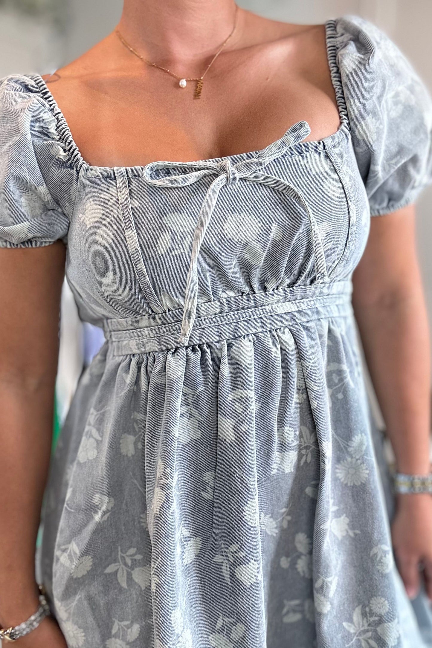 Floral Washed Denim Mini Dress