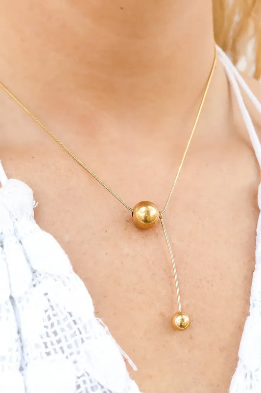 SNAKE CHAIN BALL NECKLACE 18K GOLD STAINLESS STEEL