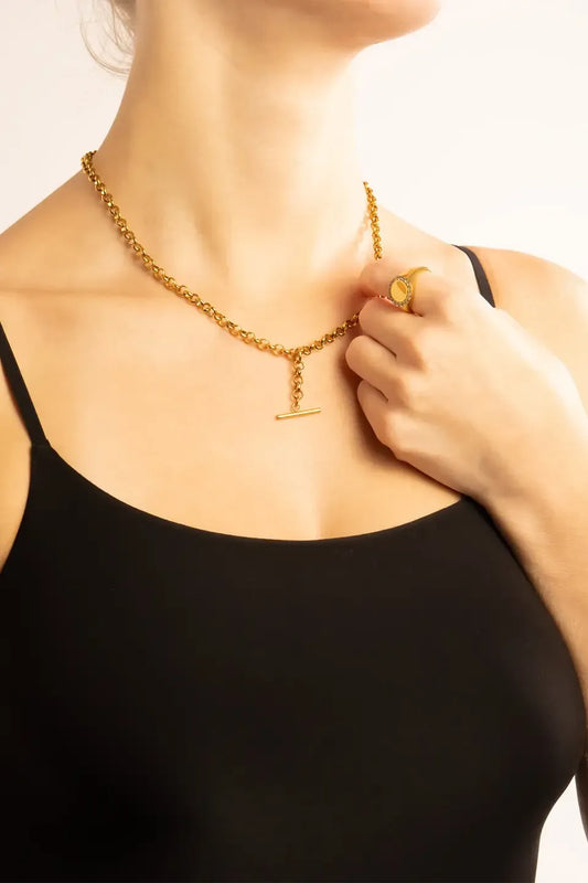 T-BAR NECKLACE STAINLESS STEEL 18K GOLD PVD