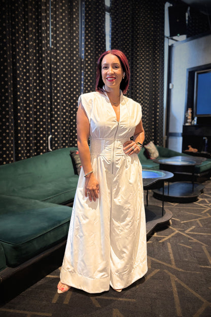 RADIANT CONFIDENCE ZIP FRONT SMOCKED JUMPSUIT