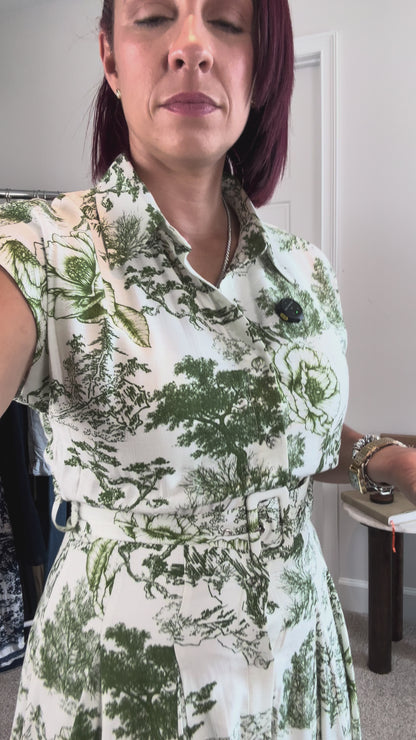 Printed Button Down Flared Midi Dress