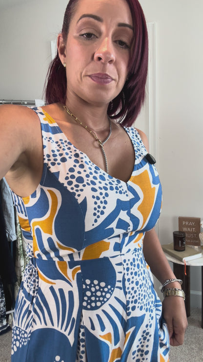Printed Loose Fit V Neck Jumpsuit